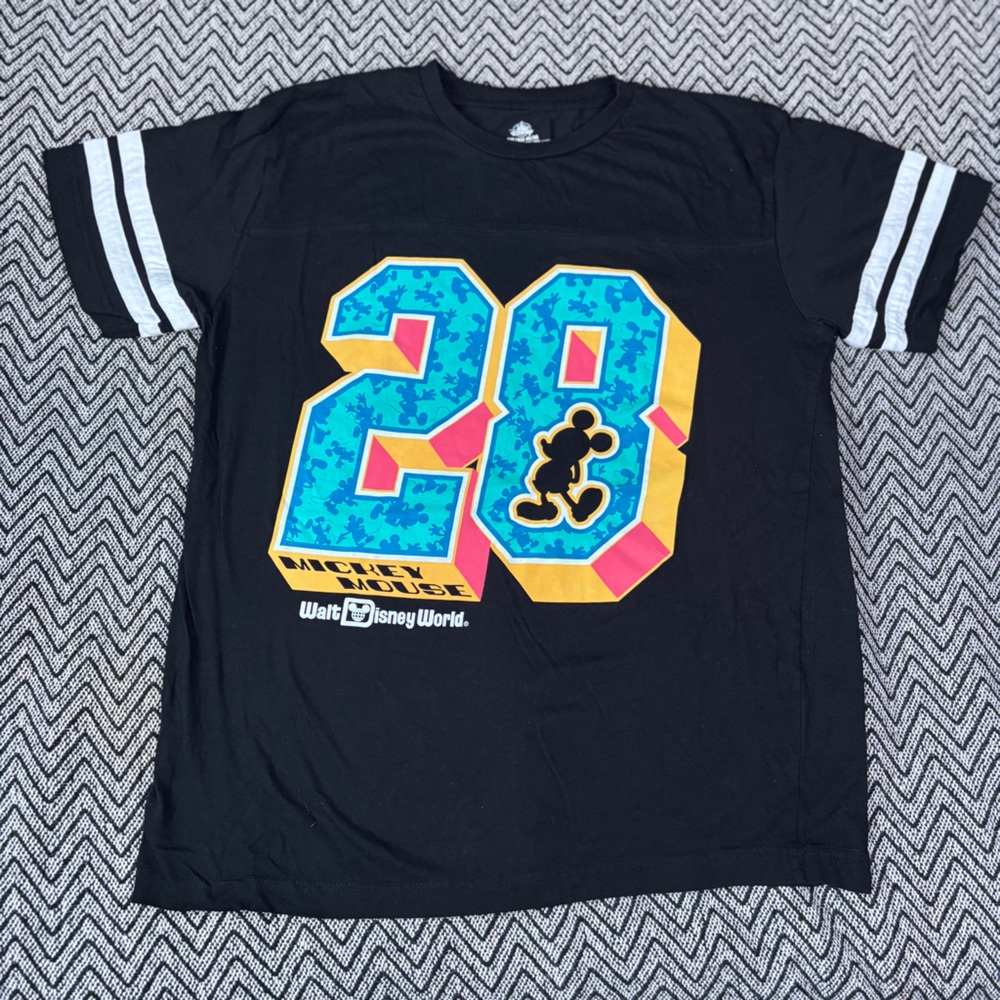 Walt Disney World 28 Mickey Black Graphic Football Style T-Shirt